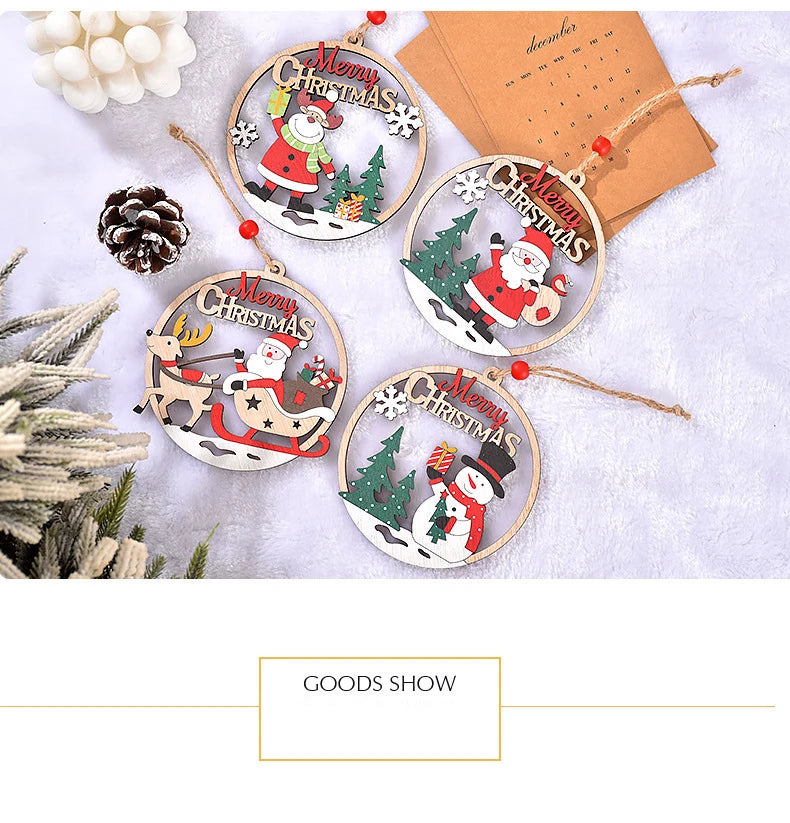 Charming Wooden Santa & Reindeer Ornaments for Christmas - Image 8
