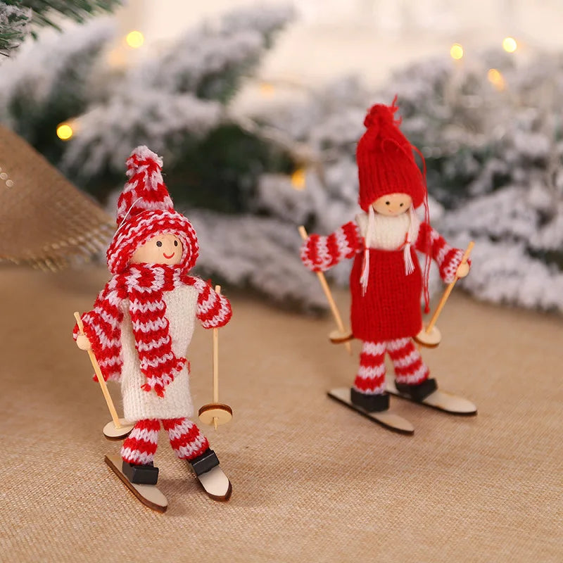 Charming Wooden Ski Dolls for Christmas Tree Decor - Image 3