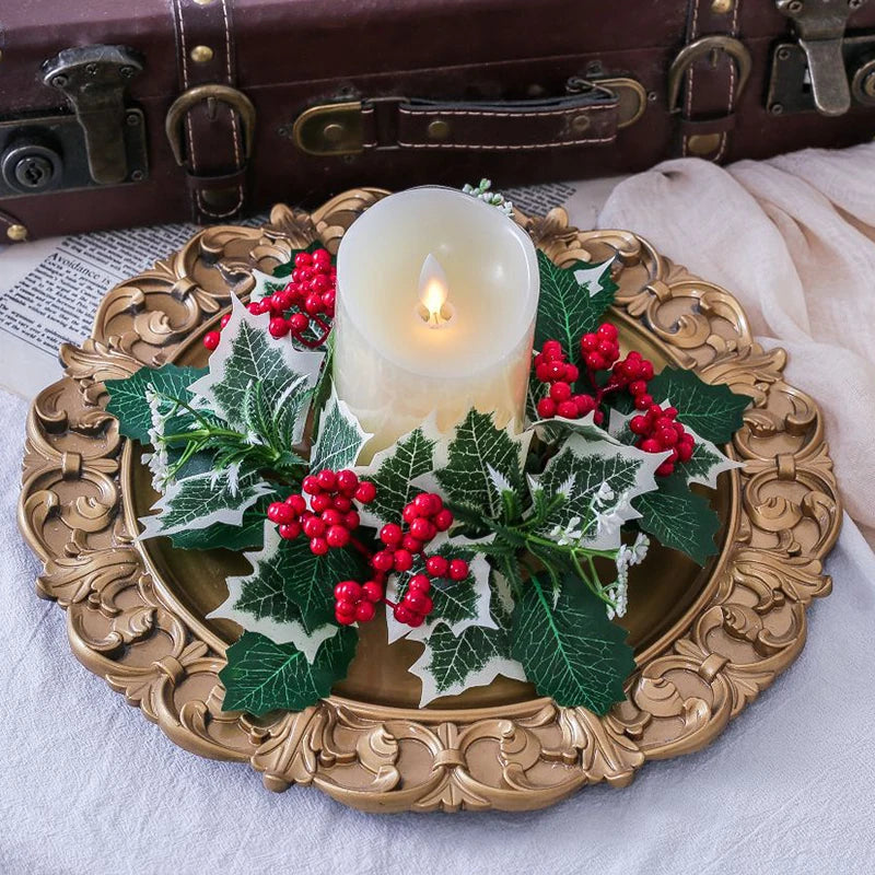 Elegant Christmas Candlestick Wreath with Silk Flowers
