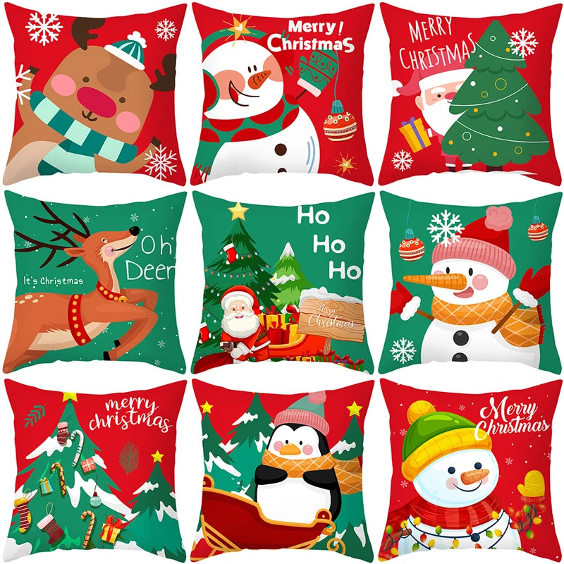 Festive Snowman Santa Christmas Cushion Cover