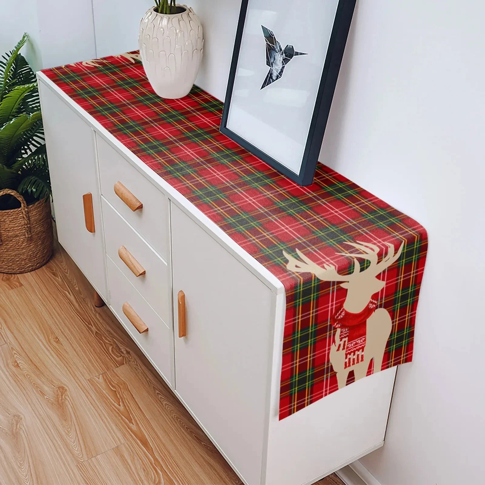 Festive Plaid Elk Table Runner for Christmas Decor - Image 4