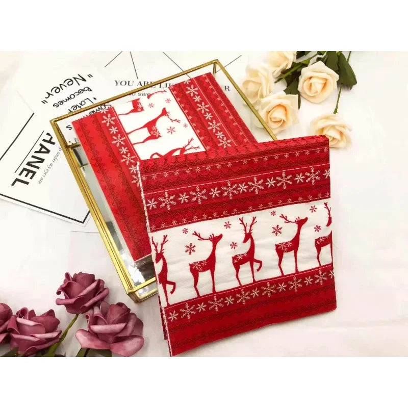 Festive Red Moose Printed Napkins for Christmas - Image 7