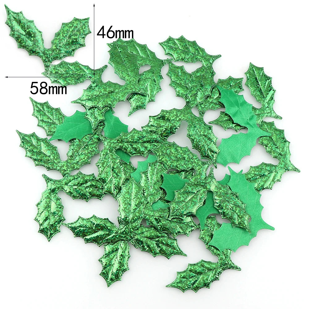 100pcs Green Holly Berries & Leaves Appliques - Image 8