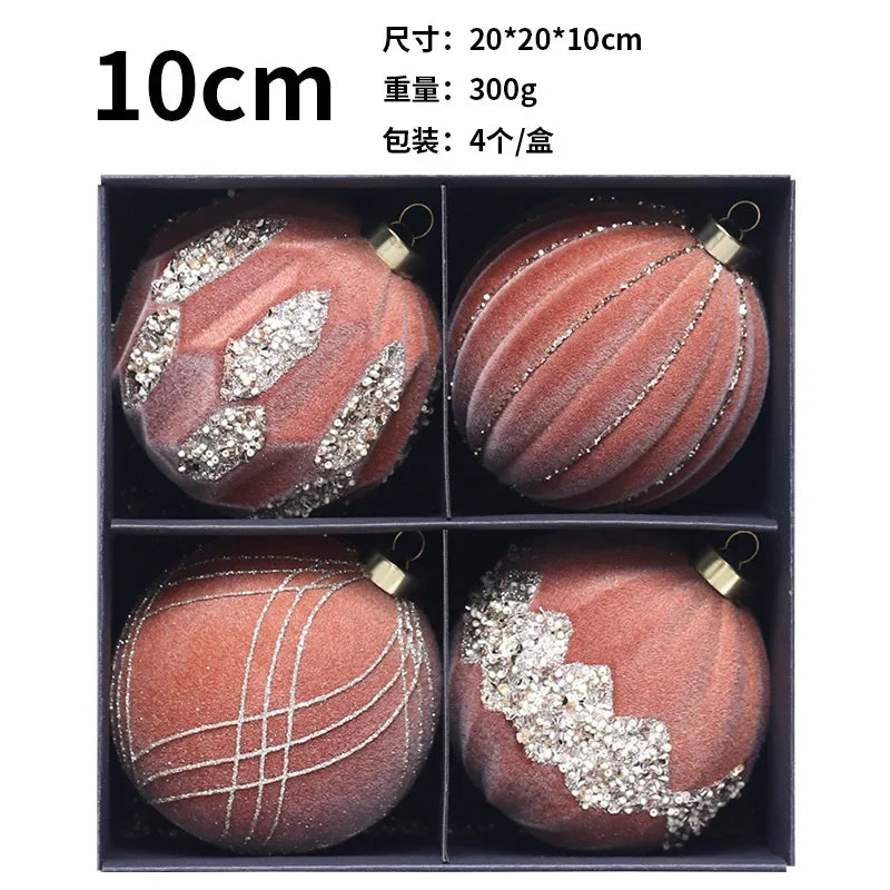 Flocking Red Christmas Ball Ornaments - 4 Pack - Image 15
