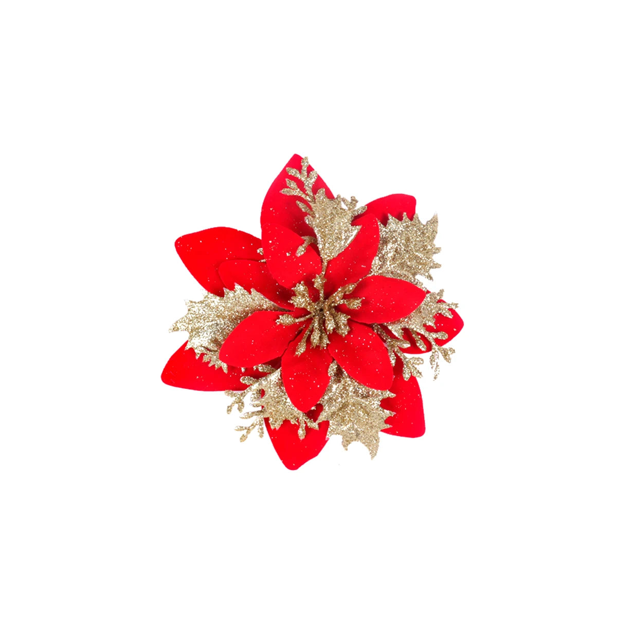 Sparkling Gold & Red Poinsettia Ornaments - 10/5pcs - Image 9