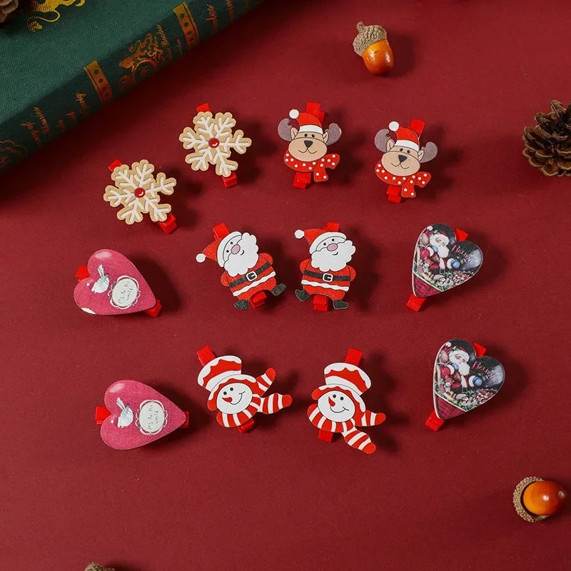 Festive 6pcs Wooden Christmas Clip Ornaments - Image 14