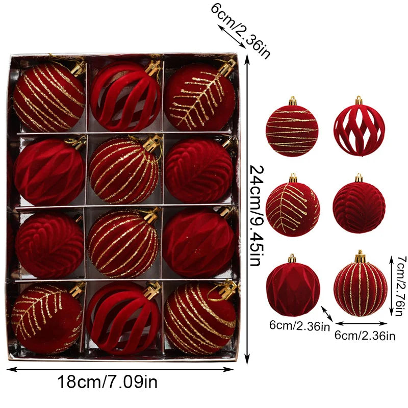 12pcs Velvet Wine Red Christmas Ball Ornaments - Image 10
