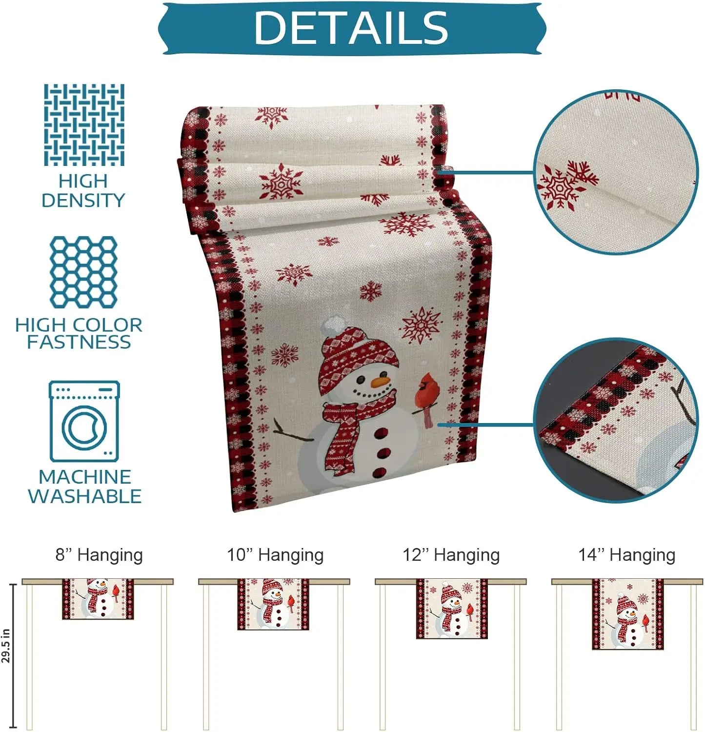 Cozy Christmas Snowman & Cardinal Table Runner - Image 6