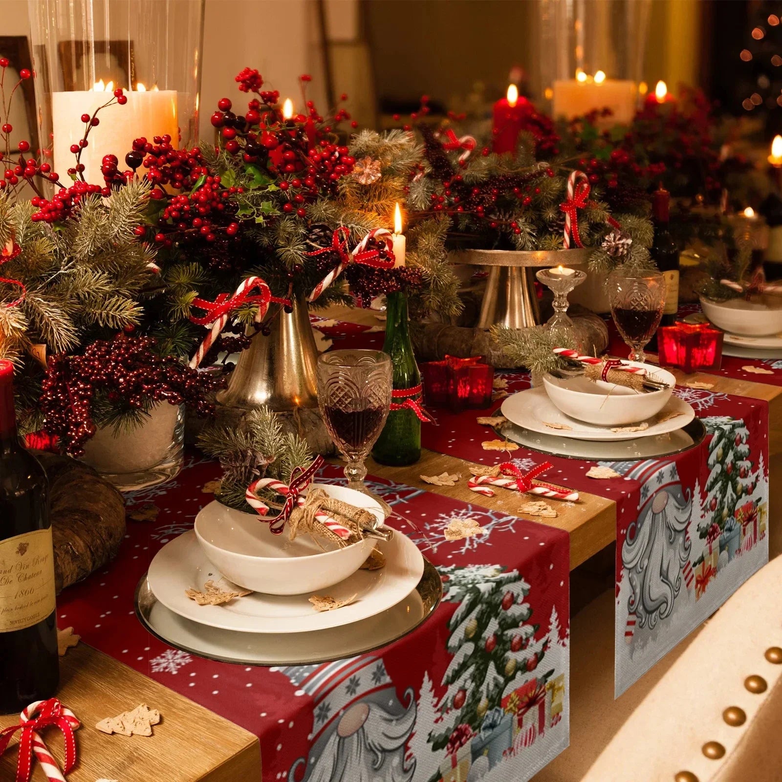 Charming Christmas Gnome Snowflake Table Runner Decor - Image 2