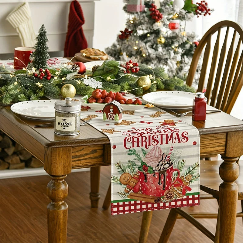 Festive Christmas Table Runner with Santa & Snowman - Image 3