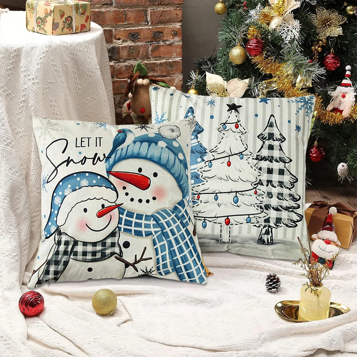 Festive Santa Claus & Snowman Pillowcase Decor - Image 37
