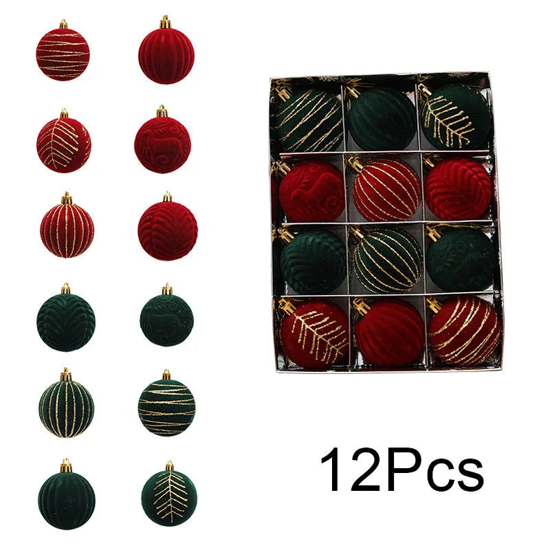12pcs Velvet Wine Red Christmas Ball Ornaments - Image 6