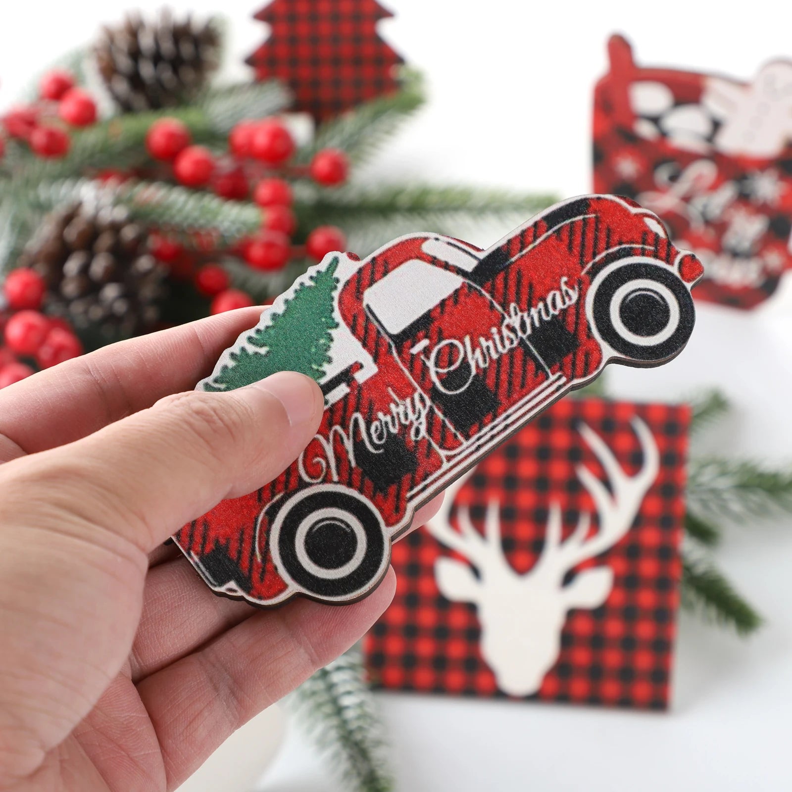 Festive Plaid Christmas Tiered Tray Decor Signs - Image 20