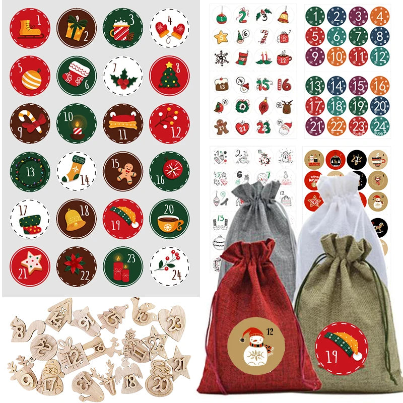 Festive Countdown Advent Calendar Bags & Tags