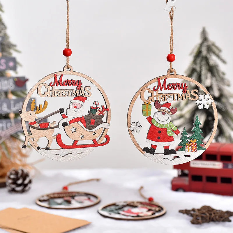 Charming Wooden Santa & Reindeer Ornaments for Christmas - Image 3