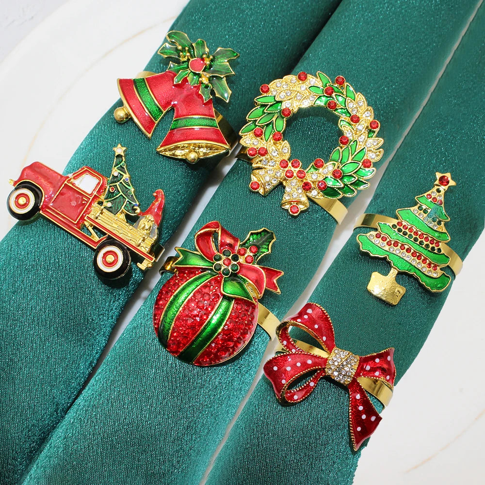 6-Piece Gold Christmas Napkin Ring Set - Image 8