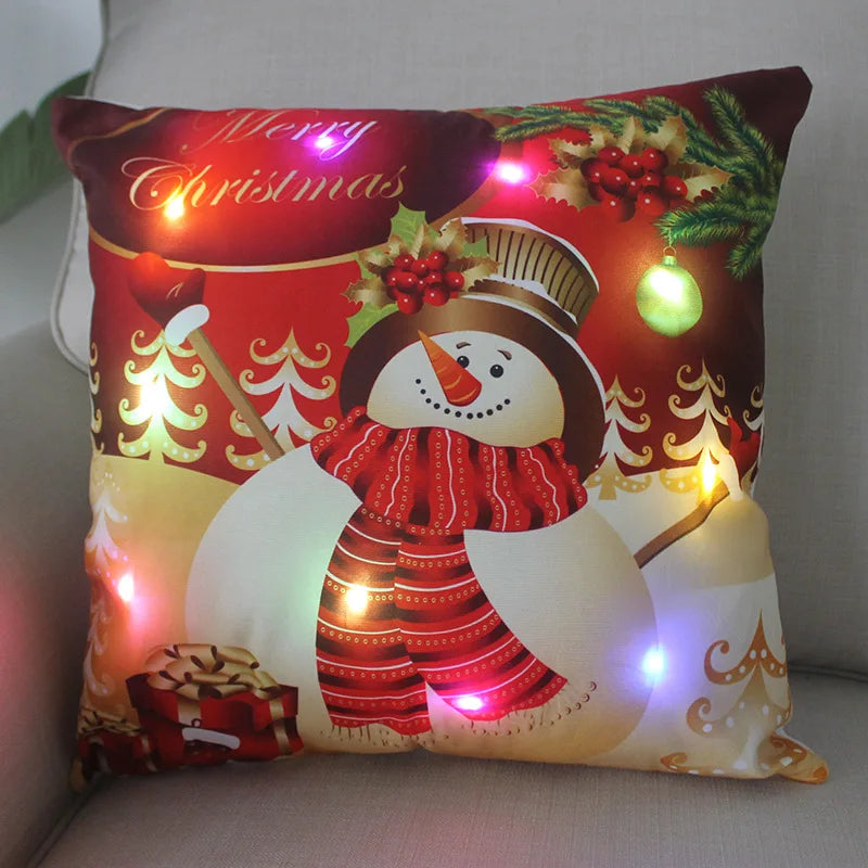 Illuminated Christmas Pillowcase with Santa & Snowman - Image 6