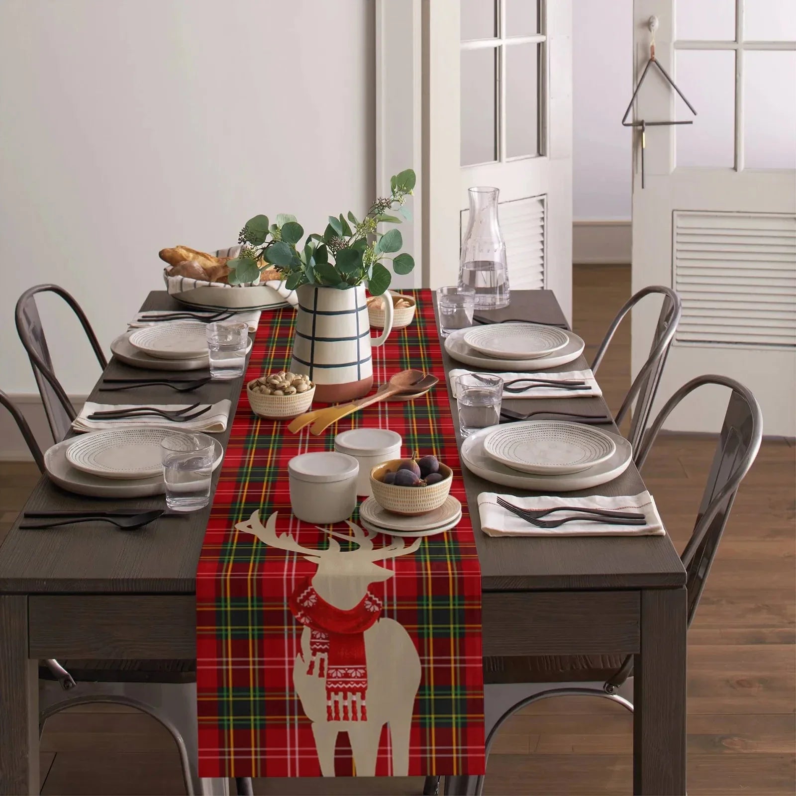 Festive Plaid Elk Table Runner for Christmas Decor - Image 3