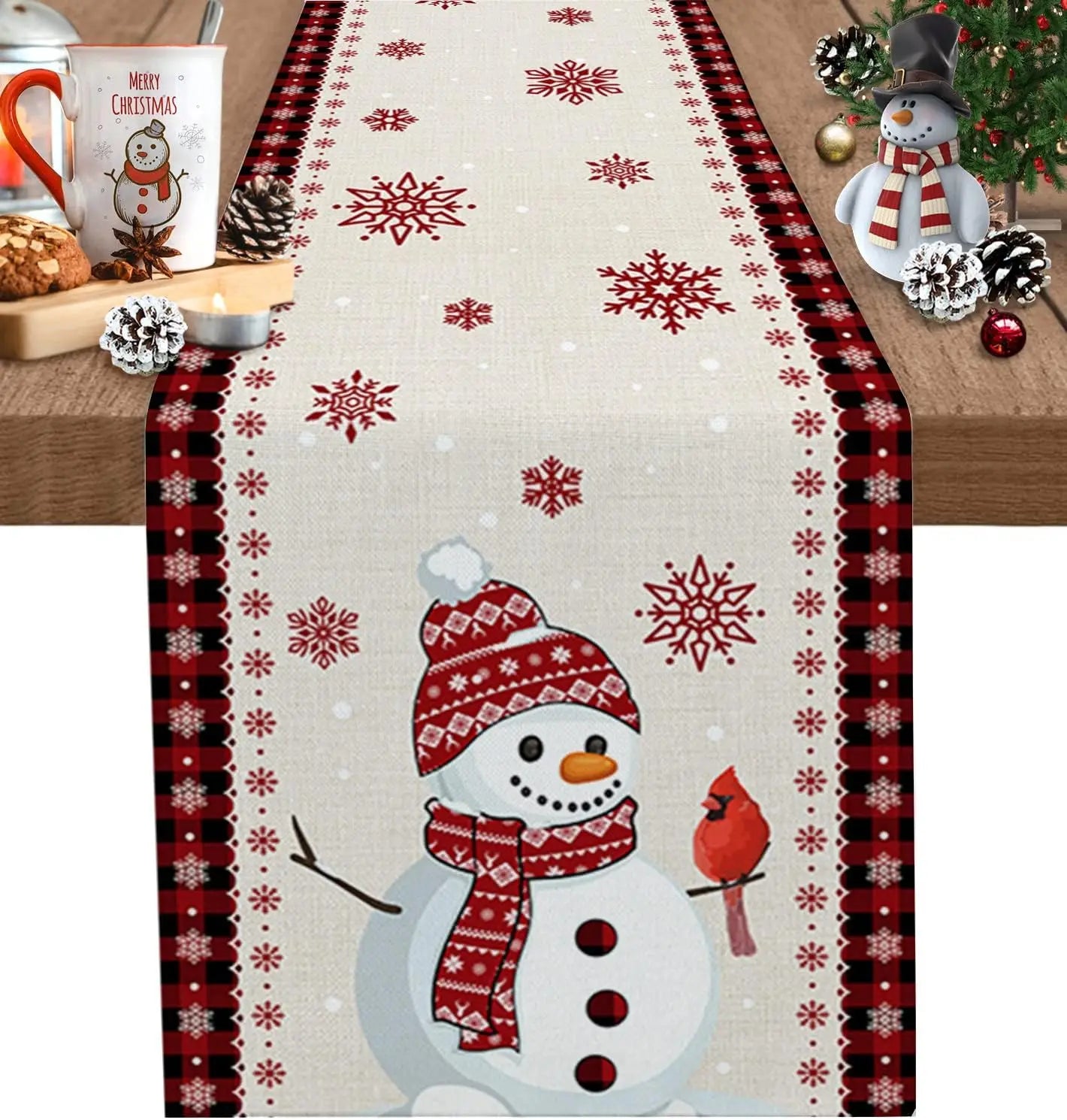 Cozy Christmas Snowman & Cardinal Table Runner