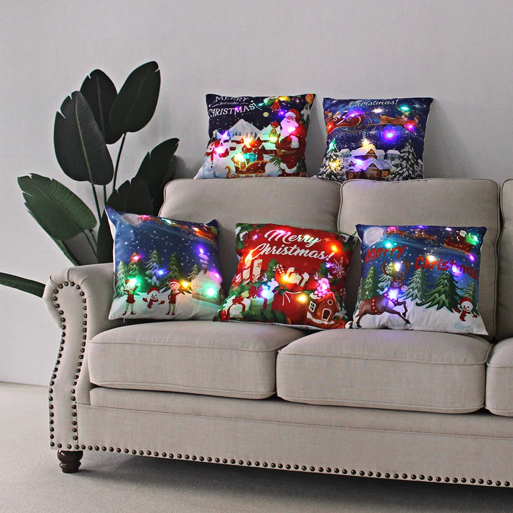 Glowing LED Christmas Cushion Cover for Festive Decor