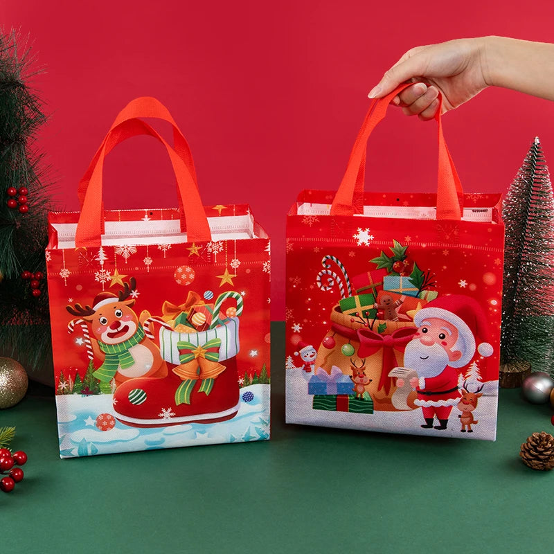 Festive Red Reusable Christmas Gift Tote Bags - Image 3