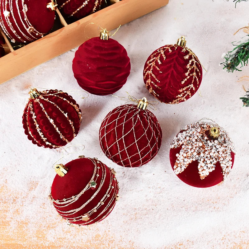 4pcs Velvet Red Christmas Ball Ornaments - Image 8