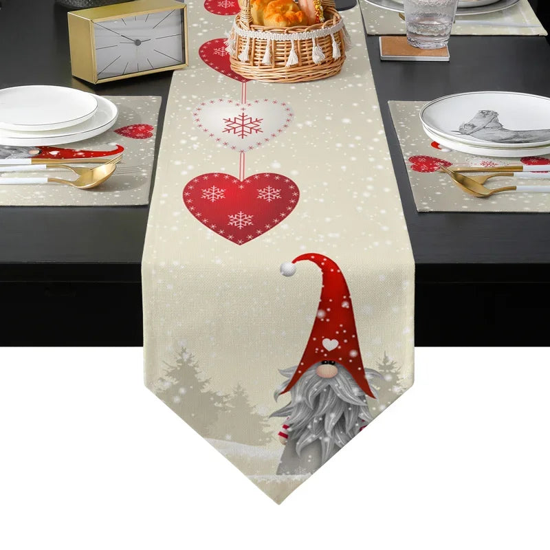 Festive Gnome Snowflake Heart Table Runner Decor - Image 2