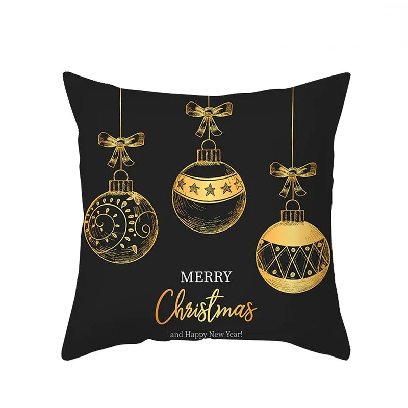 Elegant Black and Gold Christmas Cushion Cover - Image 10