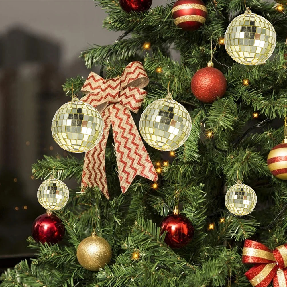 12 Gold Mini Disco Ball Christmas Ornaments - Image 6