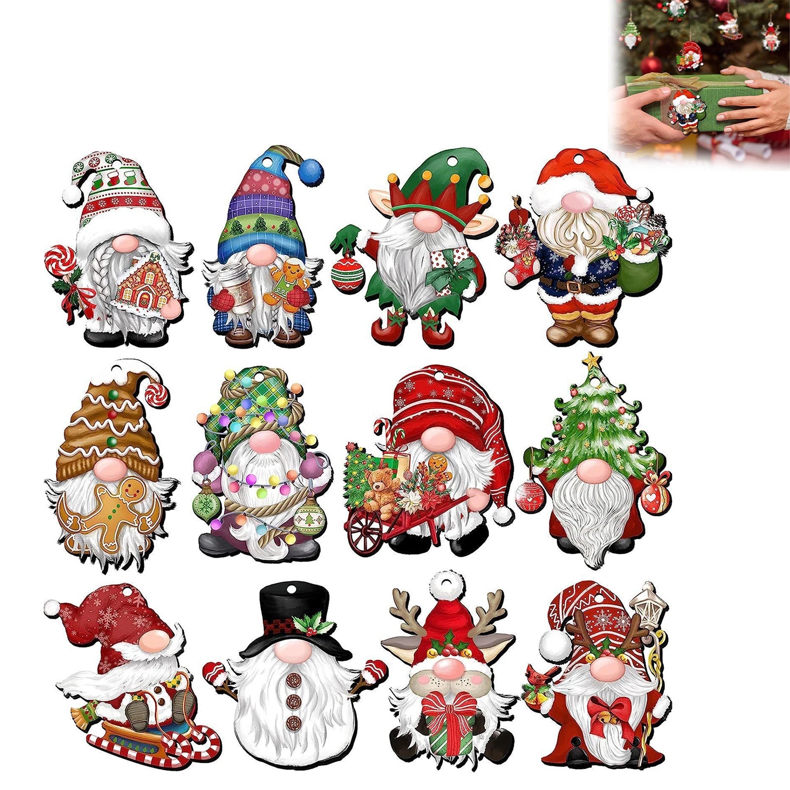 Set of 12/24/36 Festive Gnome Santa Ornaments - Image 3