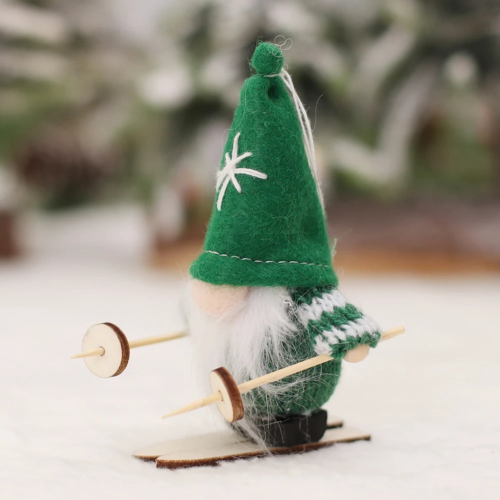 Charming Christmas Gnome Plush Doll with Skis - Image 9