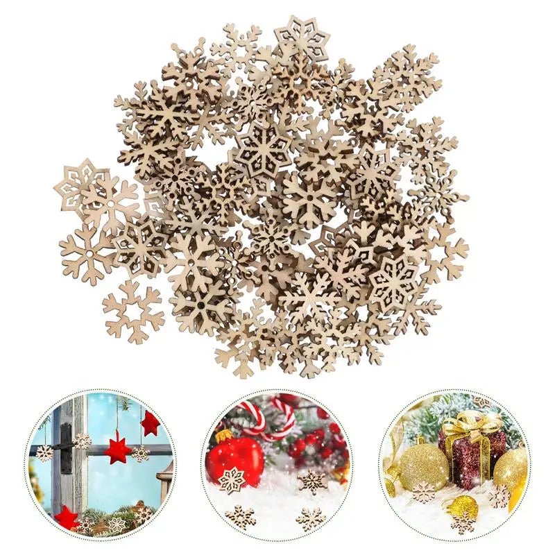 50/100 Decorative Wooden Snowflake Cutouts for Christmas - Image 3