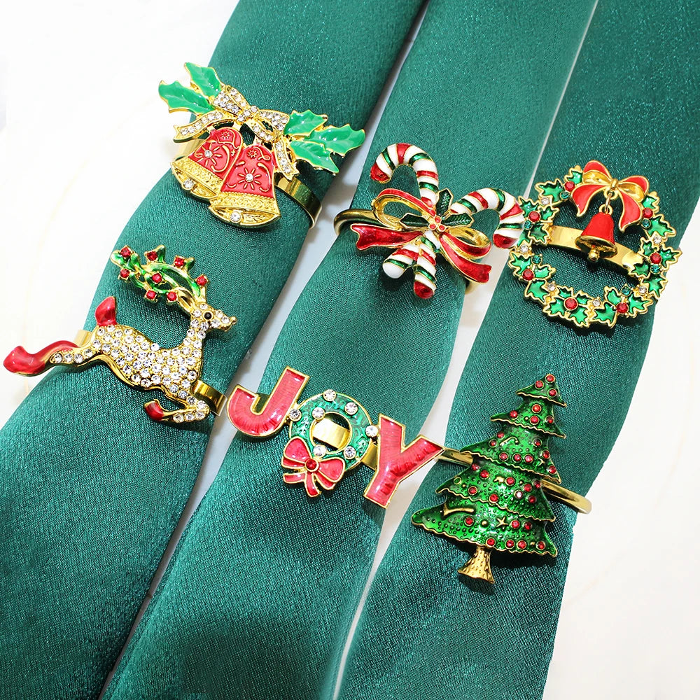 6-Piece Gold Christmas Napkin Ring Set - Image 13