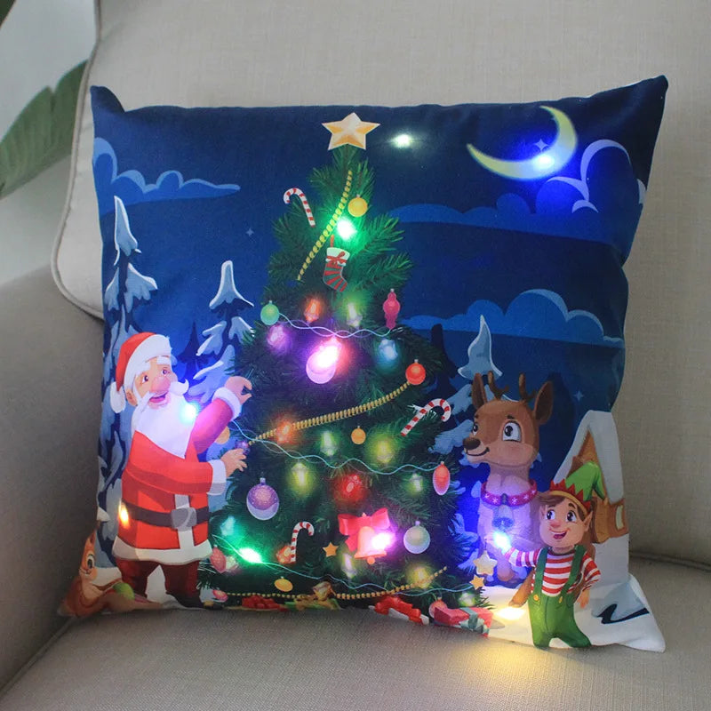 Illuminated Christmas Pillowcase with Santa & Snowman - Image 5