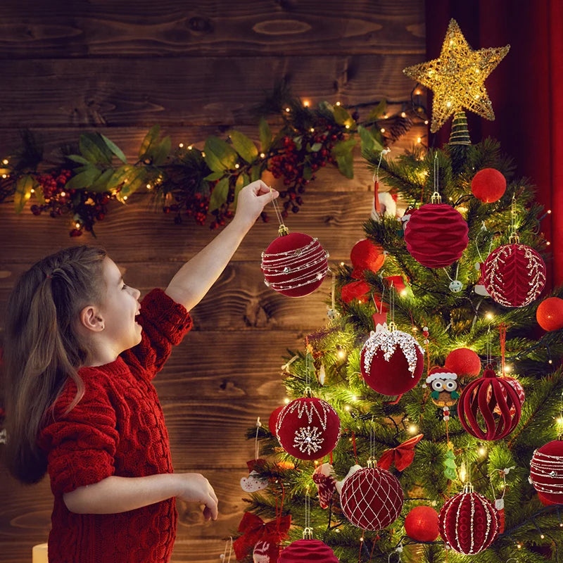 4pcs Velvet Red Christmas Ball Ornaments - Image 18