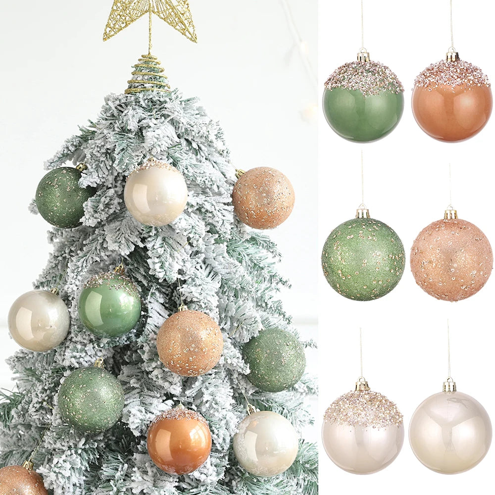 8cm Champagne Gold Green Shatterproof Christmas Ornaments