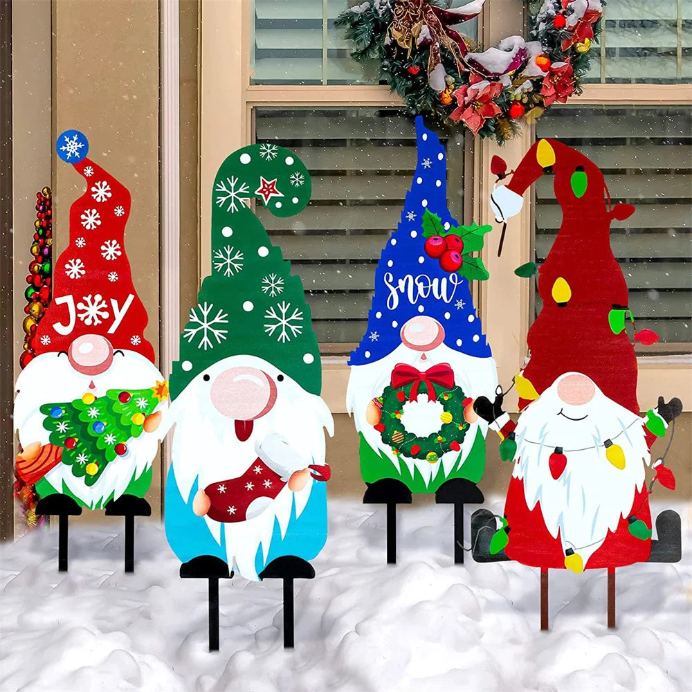 Festive Santa Claus Garden Stakes for Christmas