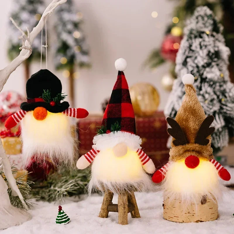 Festive LED Santa Gnome Plush Tree Ornaments