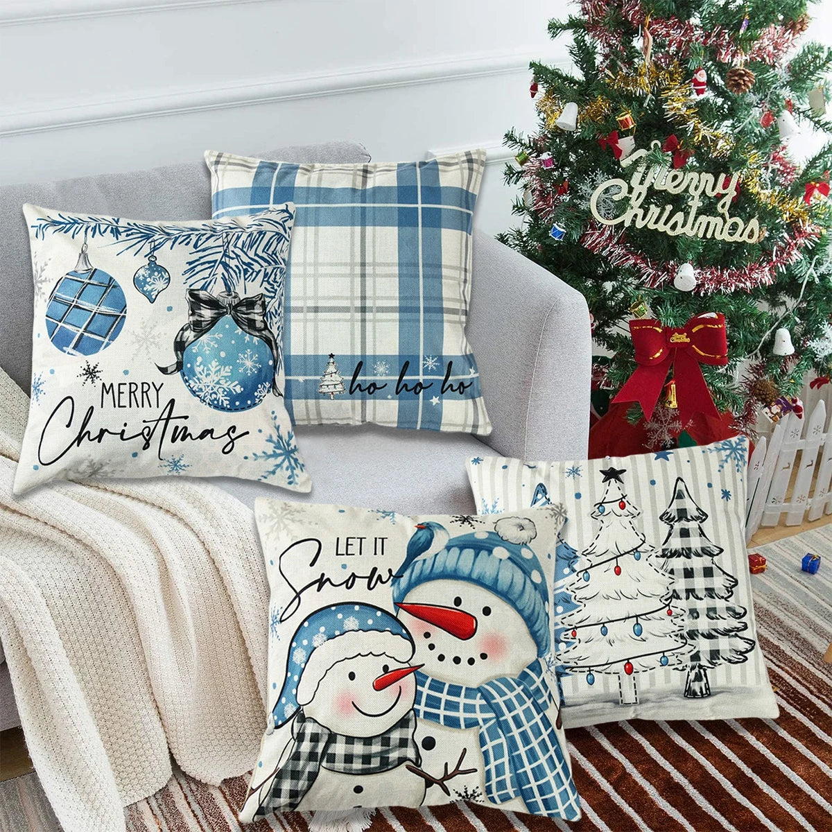 Festive Santa Claus & Snowman Pillowcase Decor - Image 35