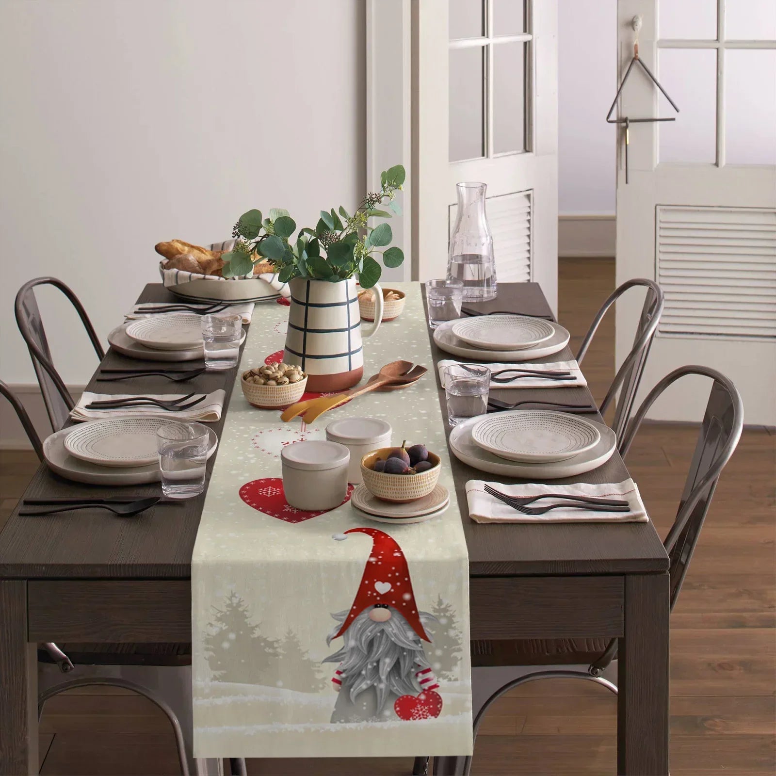 Charming Christmas Gnome Heart Table Runner Decor - Image 2
