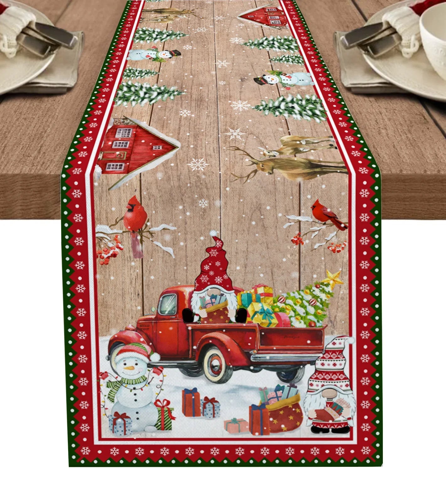 Festive Snowman & Snowflake Table Runner Decor - Image 26