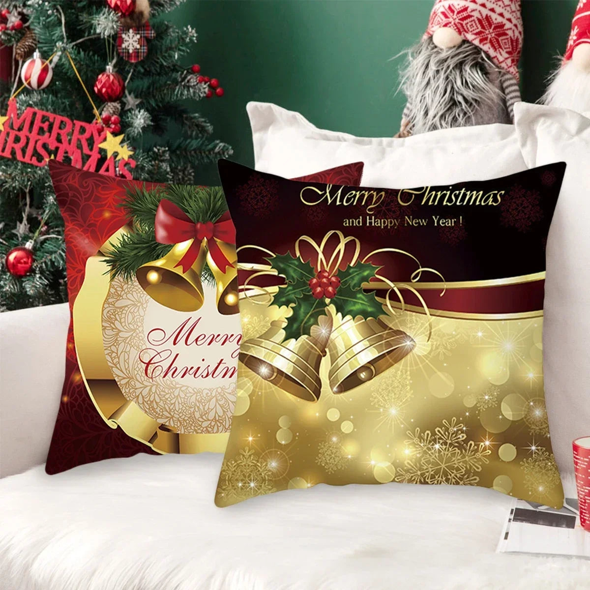 Elegant Black and Gold Christmas Cushion Cover - Image 9