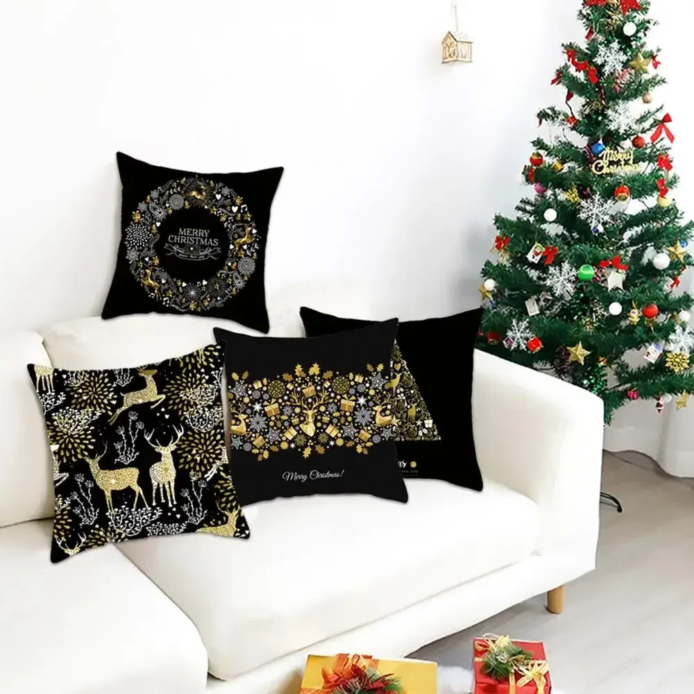 Elegant Black and Gold Christmas Cushion Cover - Image 3