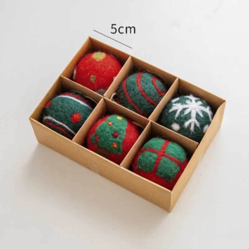 6PCS Christmas Tree Snowflake Felt Ball Ornaments - Image 10