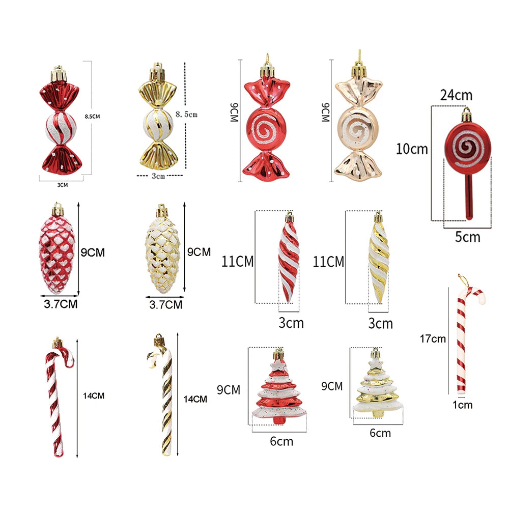 Festive Red & Gold Candy Cane Tree Ornaments - Image 17