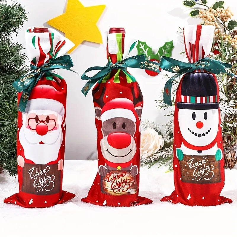 Festive 3PCS Christmas Bottle Decorations: Snowman, Elk, Santa