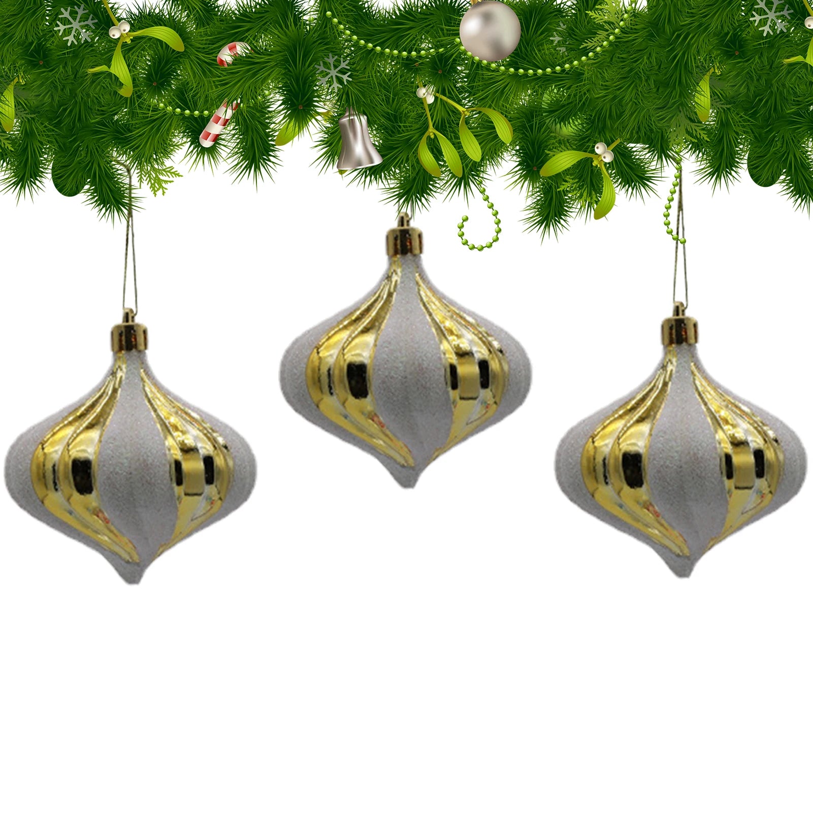 Festive Decorative Onion Ball Ornaments – Set of 3 - Image 10