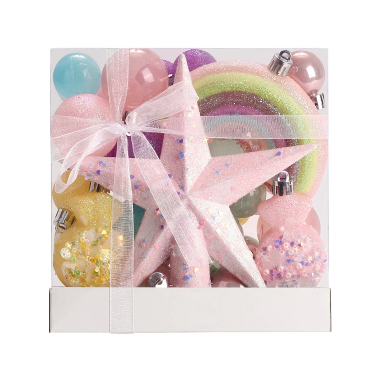 Vibrant Rainbow Shatterproof Christmas Tree Ornament Set