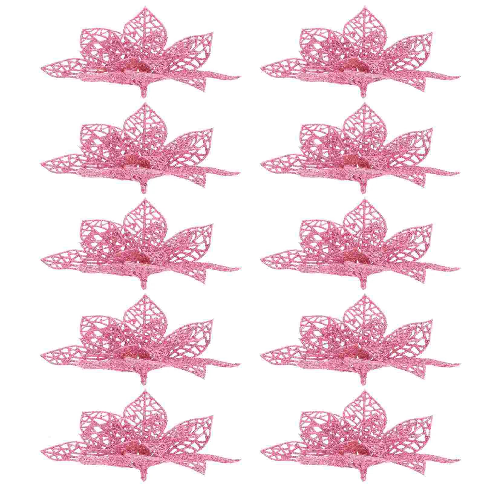 10 Pcs Rose Gold Poinsettia Decorations for Christmas