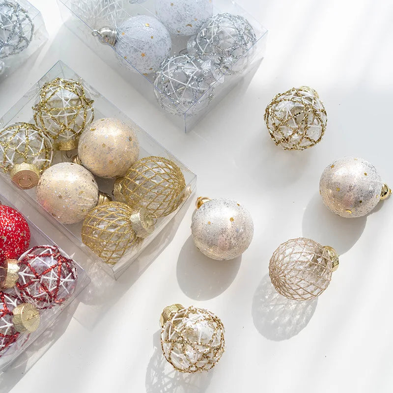 Chic Champagne Red Christmas Ball Ornaments - 6pcs - Image 3